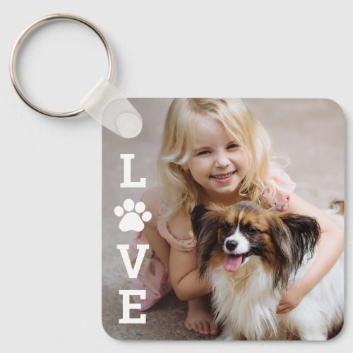 Paw Love Editable Color Pet Lover Photo Keychain