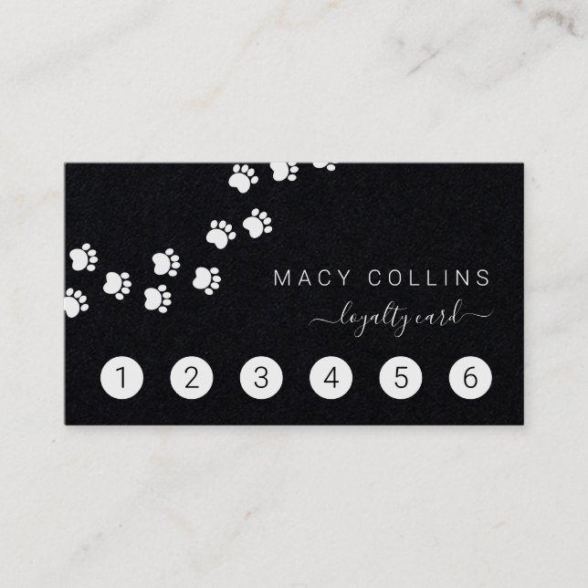 Paw path white on black dog groomer loyalty card (Front)