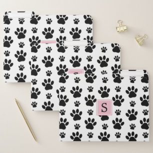 Paw Pattern, Dog Paws, Black and White, Monogram File Folder