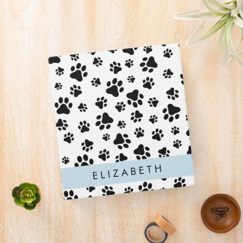 Paw Pattern Dog Paws Black and White Your Name 3 Ring Binder