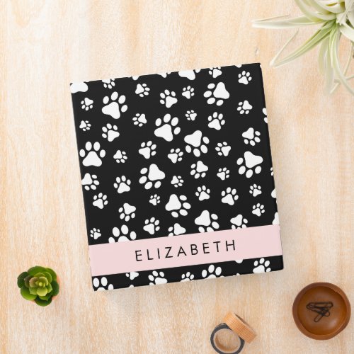 Paw Pattern Dog Paws Black and White Your Name 3 Ring Binder