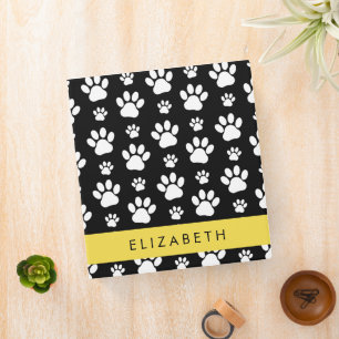 Paw Pattern, Dog Paws, Black and White, Your Name 3 Ring Binder