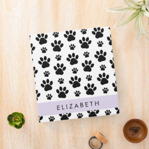 Paw Pattern, Dog Paws, Black and White, Your Name 3 Ring Binder