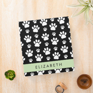 Paw Pattern, Dog Paws, Black and White, Your Name 3 Ring Binder