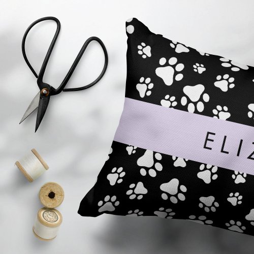 Paw Pattern Dog Paws Black and White Your Name Accent Pillow