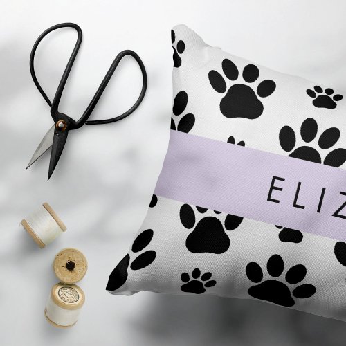 Paw Pattern Dog Paws Black and White Your Name Accent Pillow