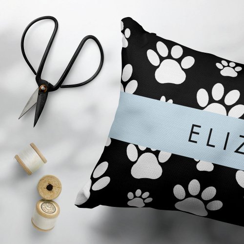 Paw Pattern Dog Paws Black and White Your Name Accent Pillow