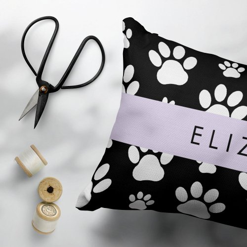 Paw Pattern Dog Paws Black and White Your Name Accent Pillow