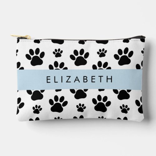 Paw Pattern Dog Paws Black and White Your Name Accessory Pouch