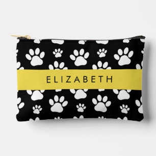 Paw Pattern, Dog Paws, Black and White, Your Name Accessory Pouch