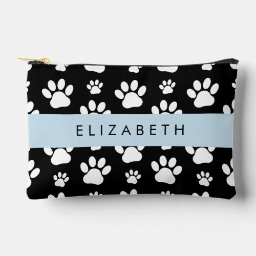 Paw Pattern Dog Paws Black and White Your Name Accessory Pouch