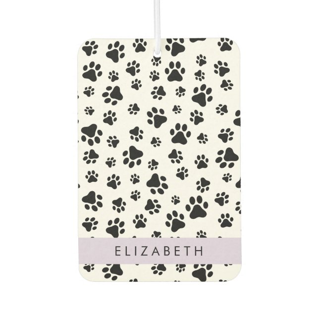 Paw Pattern, Dog Paws, Black and White, Your Name Air Freshener (Front)