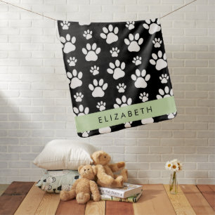 Paw Pattern, Dog Paws, Black and White, Your Name Baby Blanket