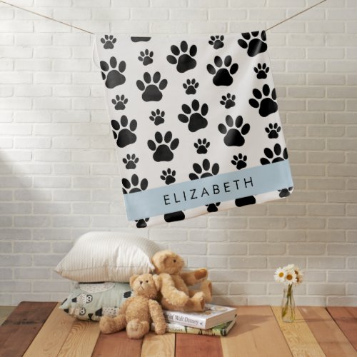 Paw Pattern Dog Paws Black and White Your Name Baby Blanket