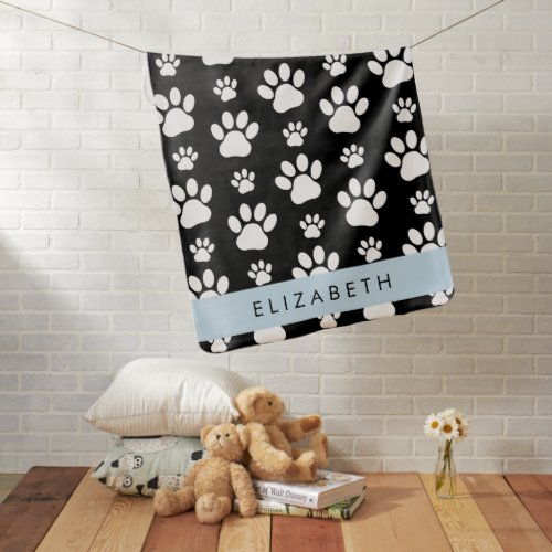 Paw Pattern Dog Paws Black and White Your Name Baby Blanket