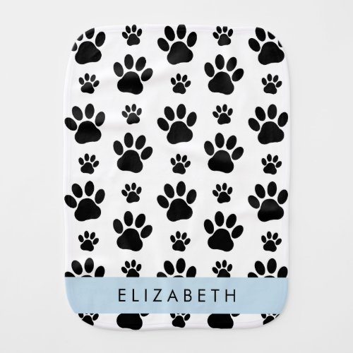 Paw Pattern Dog Paws Black and White Your Name Baby Burp Cloth