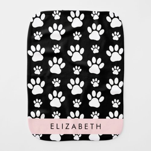 Paw Pattern Dog Paws Black and White Your Name Baby Burp Cloth