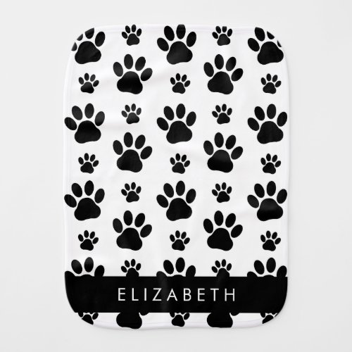 Paw Pattern Dog Paws Black and White Your Name Baby Burp Cloth