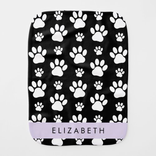 Paw Pattern Dog Paws Black and White Your Name Baby Burp Cloth