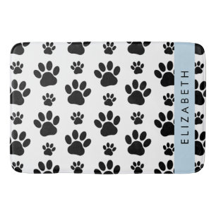 Paw Pattern, Dog Paws, Black and White, Your Name Bath Mat