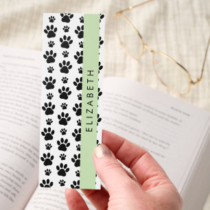 Paw Pattern, Dog Paws, Black and White, Your Name Bookmarks