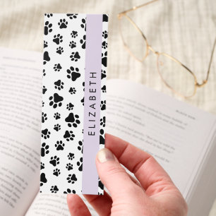 Paw Pattern, Dog Paws, Black and White, Your Name Bookmarks