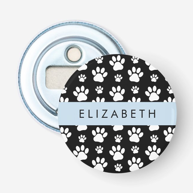 Paw Pattern, Dog Paws, Black and White, Your Name Bottle Opener (Front)