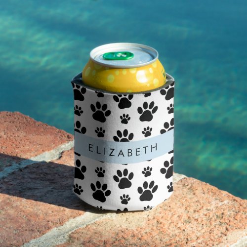 Paw Pattern Dog Paws Black and White Your Name Can Cooler