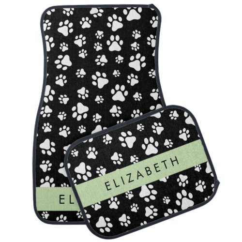 Paw Pattern Dog Paws Black and White Your Name Car Floor Mat