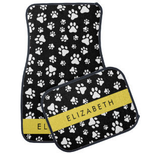 Paw Pattern, Dog Paws, Black and White, Your Name Car Floor Mat