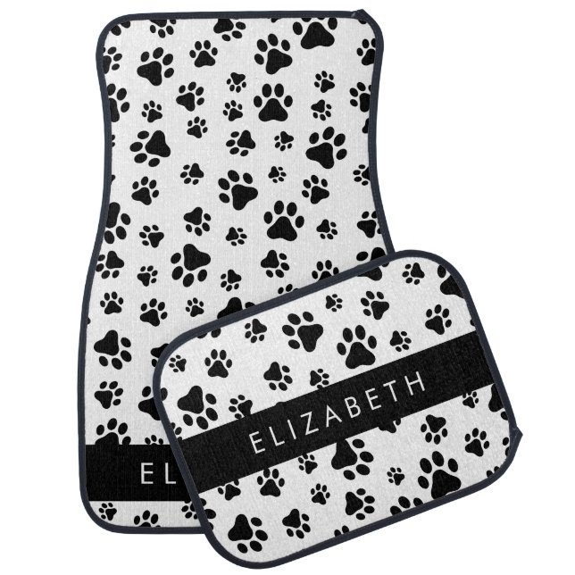 Paw Pattern, Dog Paws, Black and White, Your Name Car Floor Mat (Set)