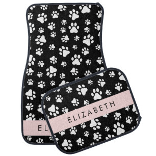 Paw Pattern, Dog Paws, Black and White, Your Name Car Floor Mat