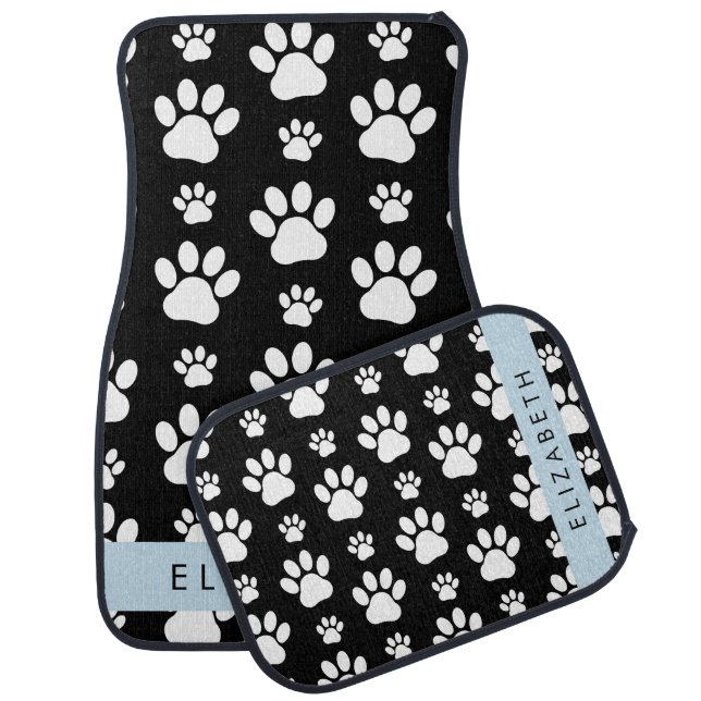 Paw Pattern, Dog Paws, Black and White, Your Name Car Floor Mat (Set)