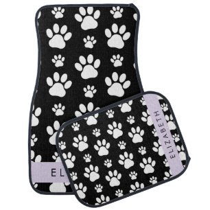 Paw Pattern, Dog Paws, Black and White, Your Name Car Floor Mat