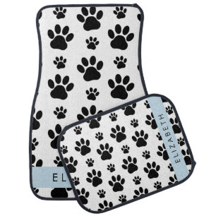 Paw Pattern, Dog Paws, Black and White, Your Name Car Floor Mat
