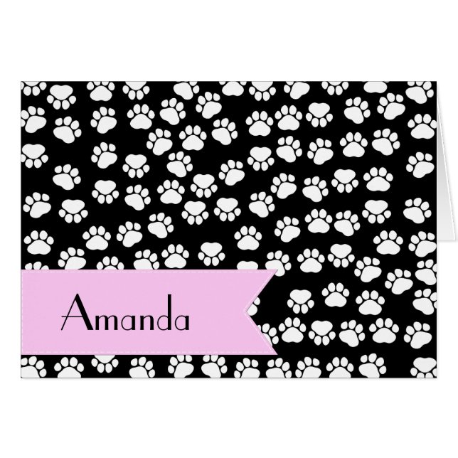 Paw Pattern, Dog Paws, Black and White, Your Name Cards (Front Horizontal)