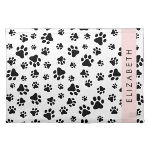 Paw Pattern, Dog Paws, Black and White, Your Name Cloth Placemat