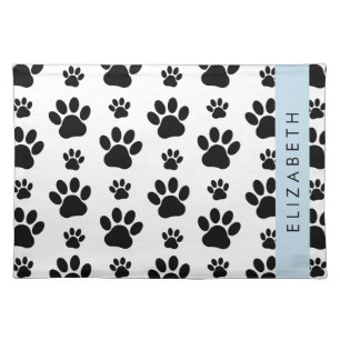 Paw Pattern, Dog Paws, Black and White, Your Name Cloth Placemat