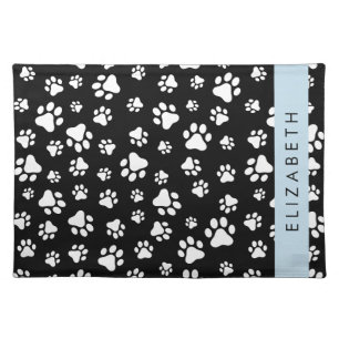 Paw Pattern, Dog Paws, Black and White, Your Name Cloth Placemat
