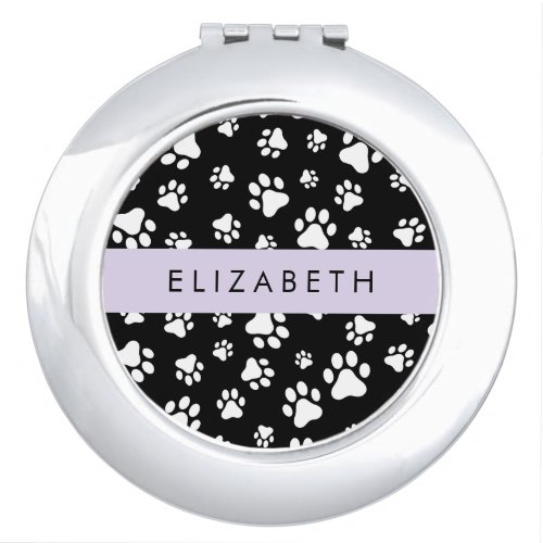 Paw Pattern Dog Paws Black and White Your Name Compact Mirror