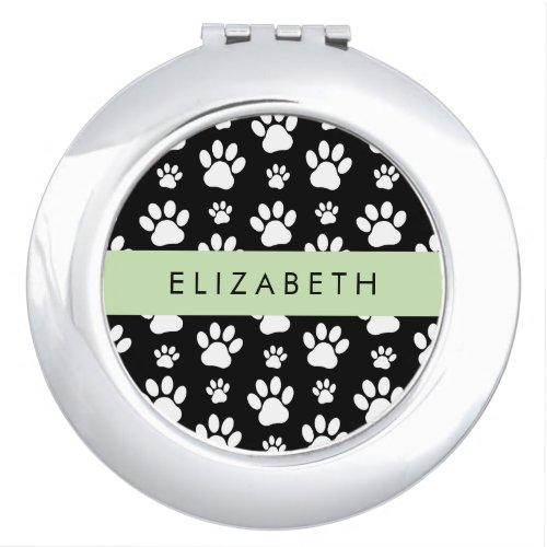 Paw Pattern Dog Paws Black and White Your Name Compact Mirror