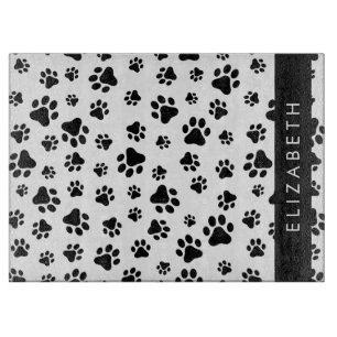 Paw Pattern, Dog Paws, Black and White, Your Name Cutting Board