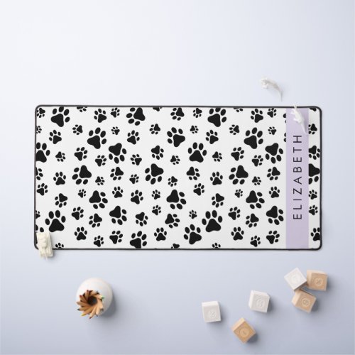 Paw Pattern Dog Paws Black and White Your Name Desk Mat