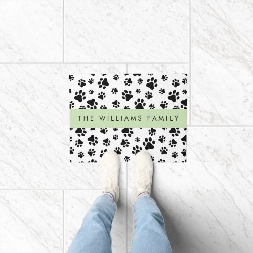 Paw Pattern Dog Paws Black and White Your Name Doormat