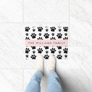 Paw Pattern, Dog Paws, Black and White, Your Name Doormat