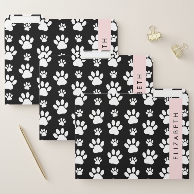 Paw Pattern, Dog Paws, Black and White, Your Name File Folder (Set)