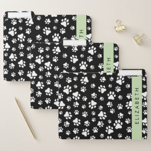 Paw Pattern, Dog Paws, Black and White, Your Name File Folder