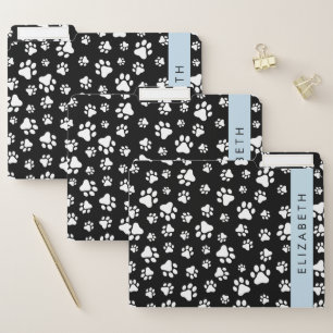 Paw Pattern, Dog Paws, Black and White, Your Name File Folder