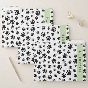 Paw Pattern, Dog Paws, Black and White, Your Name File Folder