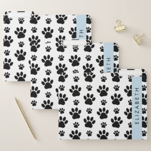 Paw Pattern, Dog Paws, Black and White, Your Name File Folder